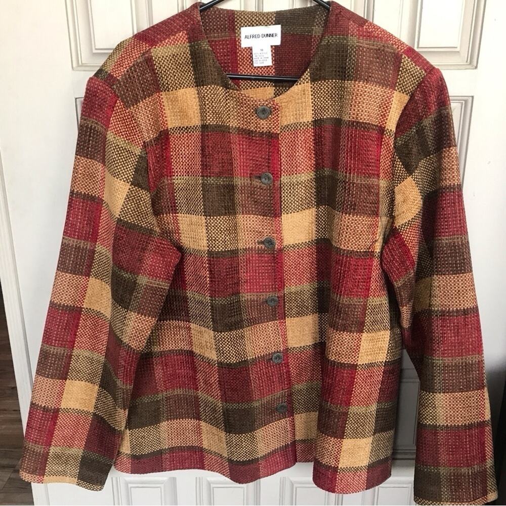 Alfred Dunner Tweed Plaid Jacket Sz18 Boxy Fall Colors Excellent Like New